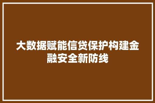 大数据赋能信贷保护构建金融安全新防线