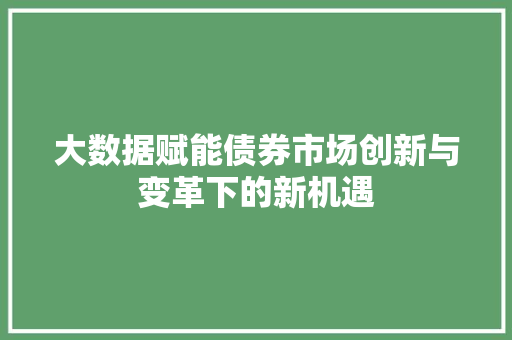 大数据赋能债券市场创新与变革下的新机遇