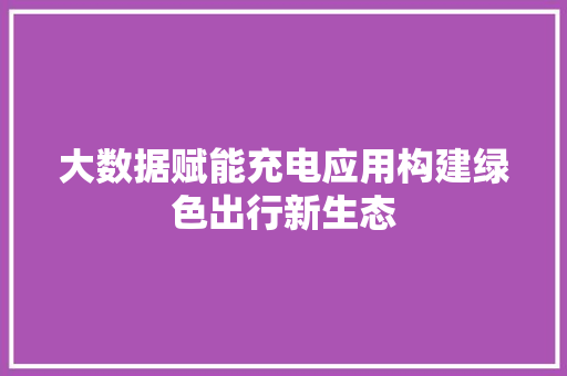 大数据赋能充电应用构建绿色出行新生态