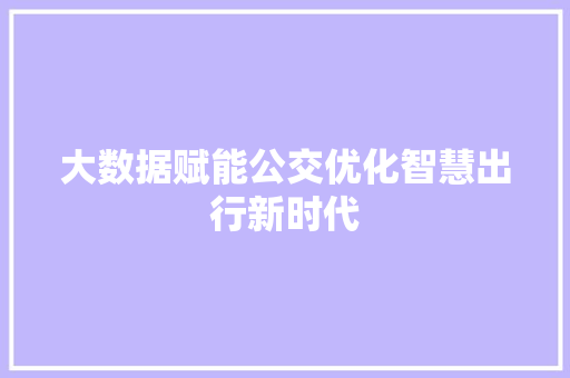 大数据赋能公交优化智慧出行新时代