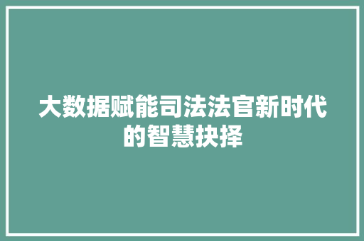 大数据赋能司法法官新时代的智慧抉择