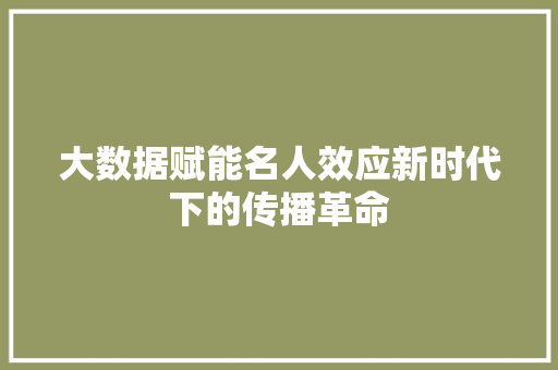 大数据赋能名人效应新时代下的传播革命