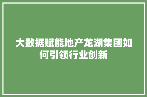 大数据赋能地产龙湖集团如何引领行业创新