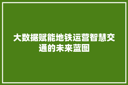 大数据赋能地铁运营智慧交通的未来蓝图