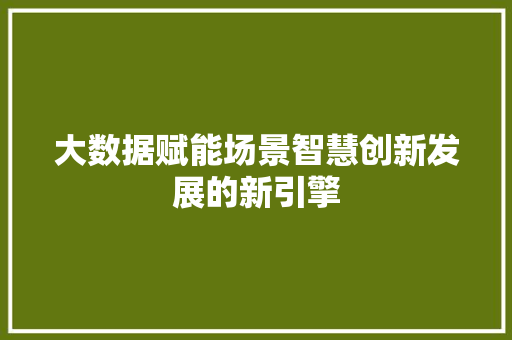大数据赋能场景智慧创新发展的新引擎
