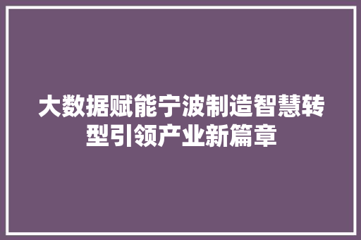 大数据赋能宁波制造智慧转型引领产业新篇章