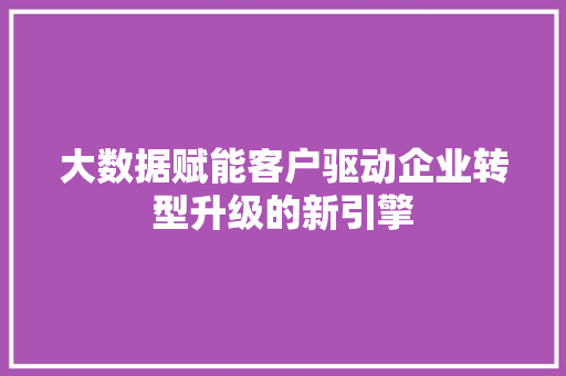 大数据赋能客户驱动企业转型升级的新引擎