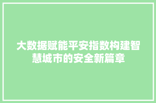 大数据赋能平安指数构建智慧城市的安全新篇章