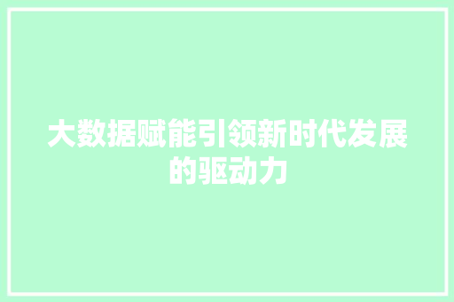 大数据赋能引领新时代发展的驱动力
