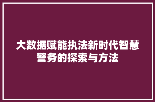 大数据赋能执法新时代智慧警务的探索与方法