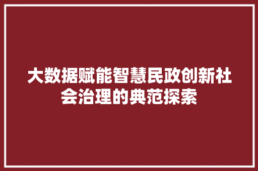 大数据赋能智慧民政创新社会治理的典范探索
