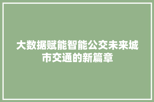 大数据赋能智能公交未来城市交通的新篇章