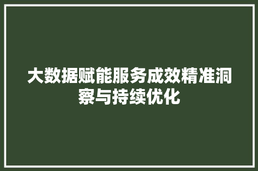 大数据赋能服务成效精准洞察与持续优化
