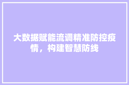 大数据赋能流调精准防控疫情，构建智慧防线