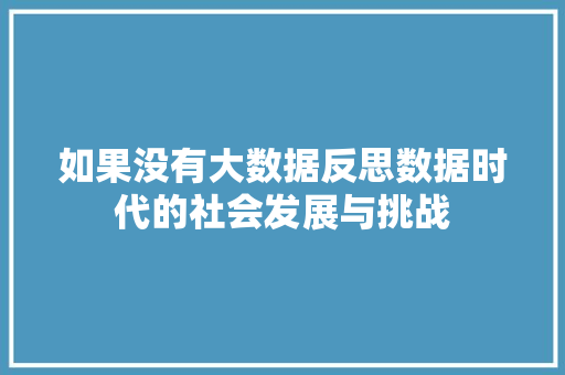 如果没有大数据反思数据时代的社会发展与挑战