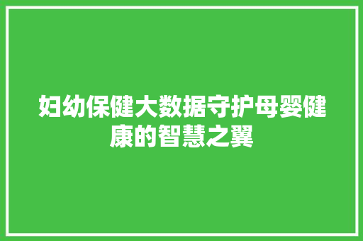 妇幼保健大数据守护母婴健康的智慧之翼