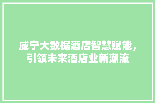 威宁大数据酒店智慧赋能，引领未来酒店业新潮流