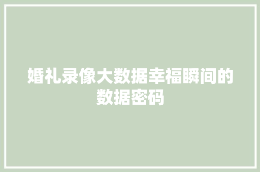 婚礼录像大数据幸福瞬间的数据密码