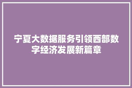 宁夏大数据服务引领西部数字经济发展新篇章