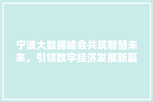 宁波大数据峰会共筑智慧未来，引领数字经济发展新篇章