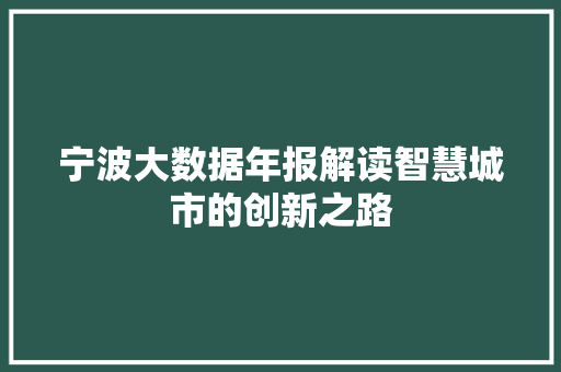 宁波大数据年报解读智慧城市的创新之路