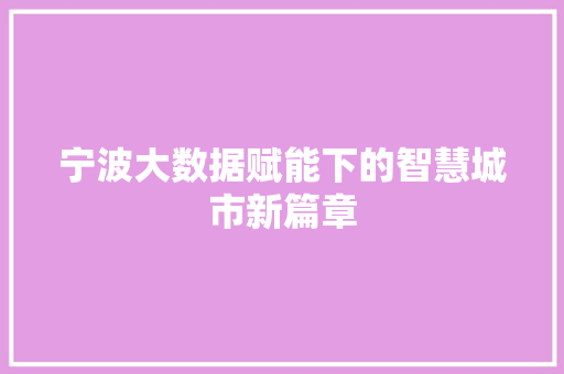 宁波大数据赋能下的智慧城市新篇章