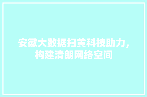 安徽大数据扫黄科技助力，构建清朗网络空间