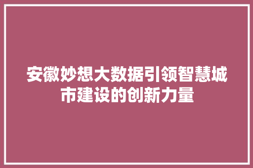 安徽妙想大数据引领智慧城市建设的创新力量