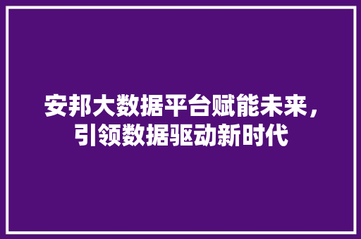 安邦大数据平台赋能未来，引领数据驱动新时代