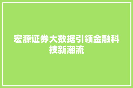 宏源证券大数据引领金融科技新潮流