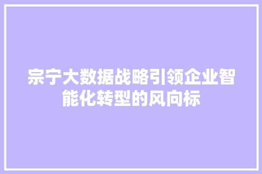 宗宁大数据战略引领企业智能化转型的风向标