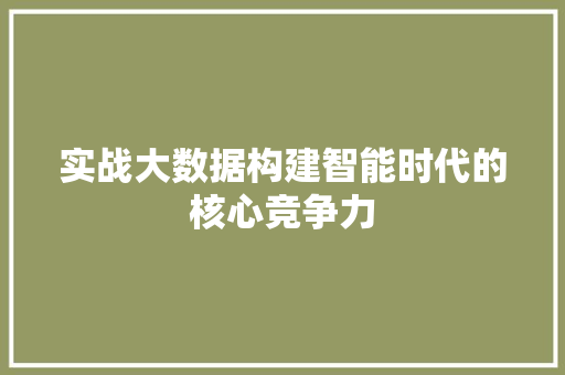 实战大数据构建智能时代的核心竞争力 服务器/数据库