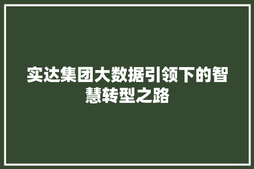 实达集团大数据引领下的智慧转型之路