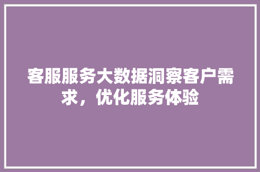 客服服务大数据洞察客户需求，优化服务体验