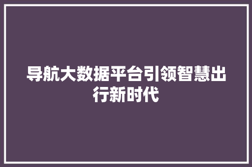 导航大数据平台引领智慧出行新时代