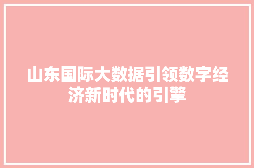 山东国际大数据引领数字经济新时代的引擎