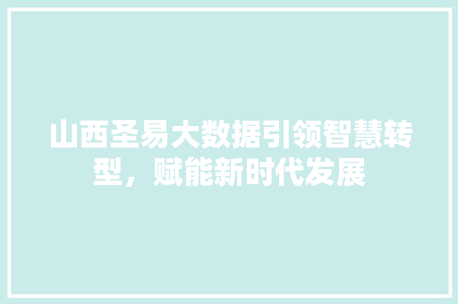 山西圣易大数据引领智慧转型，赋能新时代发展