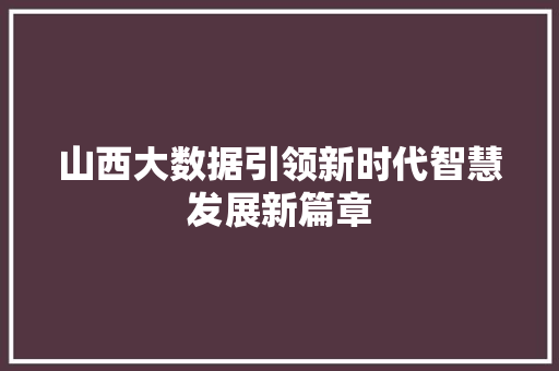 山西大数据引领新时代智慧发展新篇章