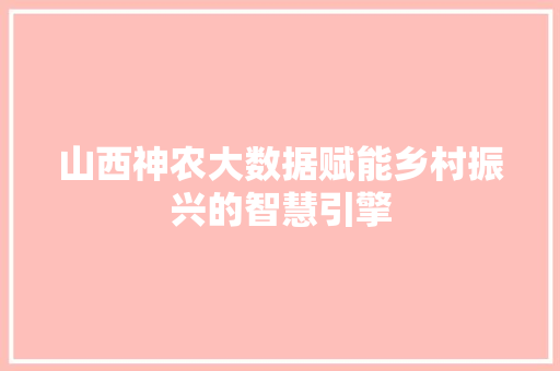 山西神农大数据赋能乡村振兴的智慧引擎