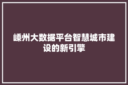 嵊州大数据平台智慧城市建设的新引擎