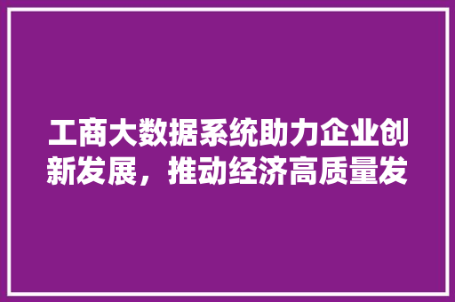 工商大数据系统助力企业创新发展，推动经济高质量发展