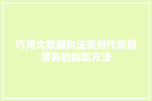 巧用大数据执法新时代智慧警务的创新方法