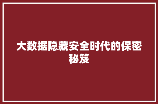 大数据隐藏安全时代的保密秘笈