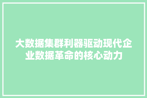 大数据集群利器驱动现代企业数据革命的核心动力