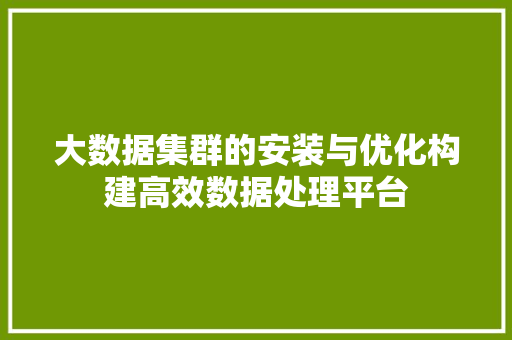 大数据集群的安装与优化构建高效数据处理平台