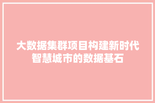 大数据集群项目构建新时代智慧城市的数据基石