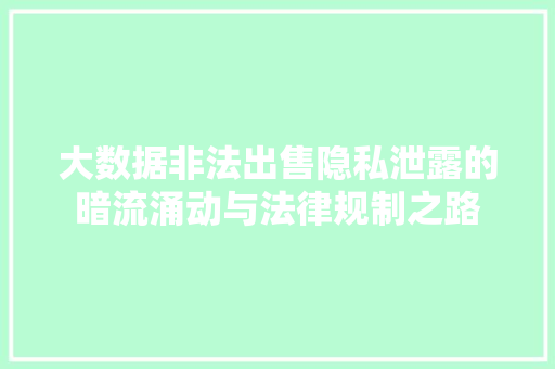大数据非法出售隐私泄露的暗流涌动与法律规制之路