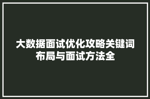 大数据面试优化攻略关键词布局与面试方法全