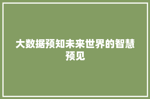 大数据预知未来世界的智慧预见