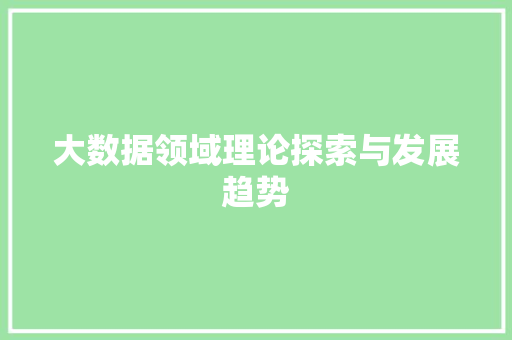 大数据领域理论探索与发展趋势